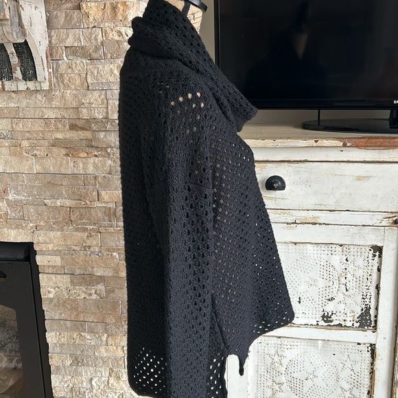 James Perse open knit long sleeve cowl neck black sweater with side slits - Picture 8 of 16